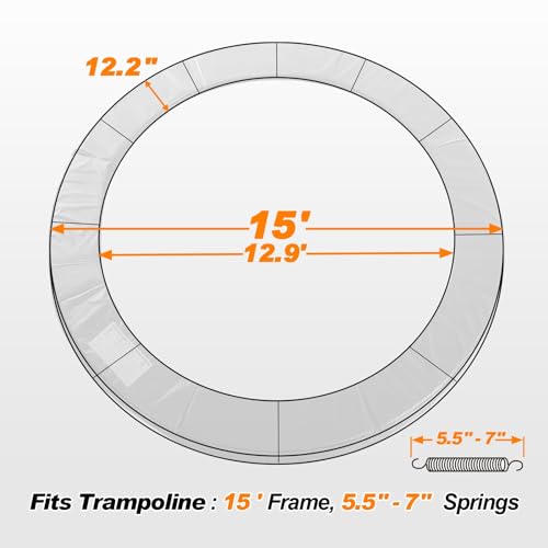 Exacme Trampoline Pad Replacement 16 15 14 13 12 10 8 Foot, Waterproof Safety Spring Cover Round Frame Pad, No Hole for Pole - color: Green, size: Fit 15FT Frame Only, style: Without Opening Design