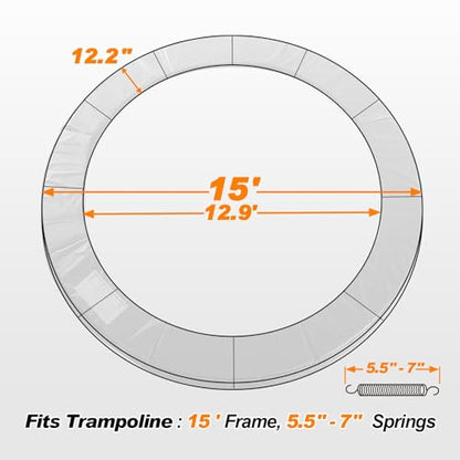 Exacme Trampoline Pad Replacement 16 15 14 13 12 10 8 Foot, Waterproof Safety Spring Cover Round Frame Pad, No Hole for Pole - color: Green, size: Fit 15FT Frame Only, style: Without Opening Design