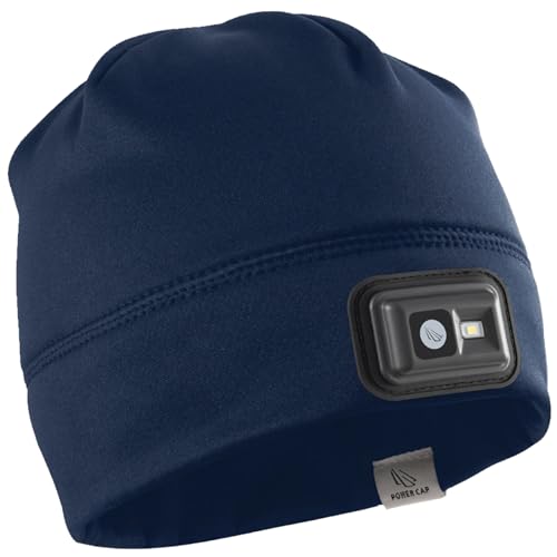 POWERCAP LED Hat Light 150 Lumens Rechargeable Fleece Beanie with Bright Built-in Headlamp Waterproof LED Warm One Size Cap - color: Fleece Blue