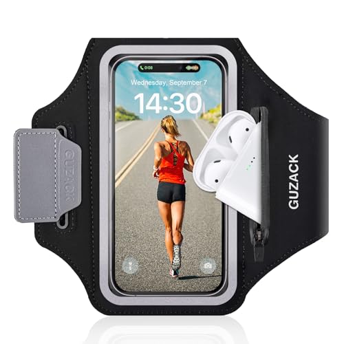 GUZACK Running Armband with Zipper Pouch, Running Phone Holder,Up to 6.9" - color: Black Zipper (Up to 6.9"), size: S