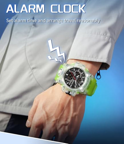 FANMIS Men Sports Outdoor Watch Analog Digital Multifunctional Black Watch - color: Z Green White