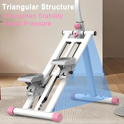 Upgraded Vertical Climber Stair Stepper with Resistance Bands, Full Body Home Workout Machine, Adjustable Handlebar & Digital Monitor - color: White&Pink