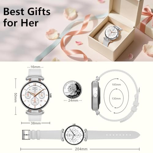 uaue Smart Watches for Women Android iOS, 1.2'' Fitness Trackers with Bluetooth Call (Answer/Make), Smartwatch with Heart Rate,Sleep Monitor, IP68 Waterproof,100+ Sports Mode,White and Silver - color: White and Silver