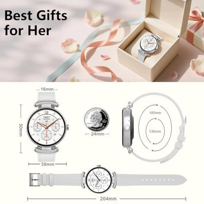 uaue Smart Watches for Women Android iOS, 1.2'' Fitness Trackers with Bluetooth Call (Answer/Make), Smartwatch with Heart Rate,Sleep Monitor, IP68 Waterproof,100+ Sports Mode,White and Silver - color: White and Silver