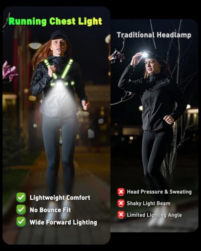Running Chest Light [2 Color & 7 Modes] 500LM High-Visibility Reflective Running Vest Light with Adjustable 45° Beam, Waterproof Safety Light for Night Running Walking Hiking Camping Cycling Jogging - size: Front Light