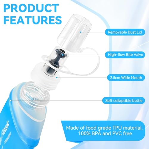 Sport Soft Water Bottle, TPU Collapsible Flask Foldable Bottles for Hydration Pack, BPA-Free, for Running Hiking Cycling Climbing (150ml) (Blue) - color: Blue