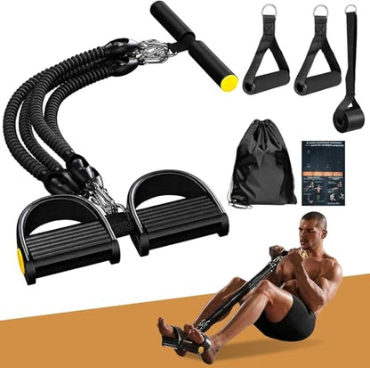 Pedal Resistance Band with Handle, Aturien Adjustable Powerful 4-Tube Elastic Bands for Exercise, Multifunctional Foot Pedal Puller, Home Workout Equipment for Legs Arms Abs - color: BLack
