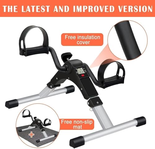 TABEKE Under Desk Bike Pedal Exerciser, Fully Assembled Folding Pedal Exerciser for Arm and Leg Workout, Portable Sitting Desk Cycle with LCD Screen Displays 26526 - color: LightGrey