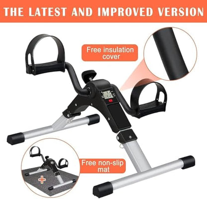 TABEKE Under Desk Bike Pedal Exerciser, Fully Assembled Folding Pedal Exerciser for Arm and Leg Workout, Portable Sitting Desk Cycle with LCD Screen Displays 26526 - color: LightGrey