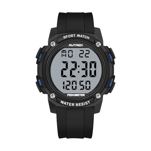 AVTREK Pedometer Watch for Walking Steps and Miles No Bluetooth/APP Needed - color: Black