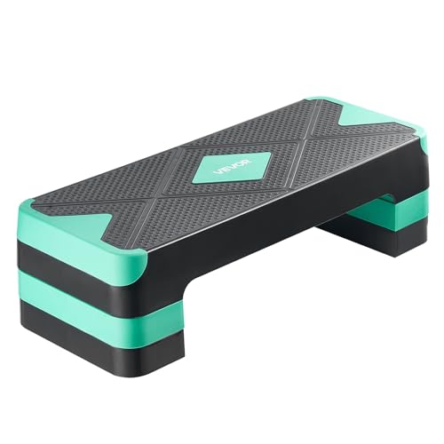 VEVOR Aerobic Exercise Step Platform, 28-Inch Workout Aerobic Stepper, Height Adjustable Fitness Training Step Deck Trainer with 4 Risers, Non-Slip Surface Bench for Home Gym Cardio Strength - color: green