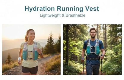 Running Vest Hydration Pack - Lightweight Trail Running Vest for Men & Women, Breathable Mesh Backpack with Front Phone Pockets & Reflective Straps for Hiking, Cycling, Marathon - Turquoise