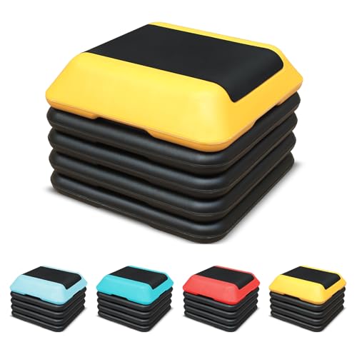 16"x16" Exercise Aerobic Step Platform with 4 Risers, Adjustable Height 4"-6"-8"-10"-12" Workout Stepper for Home Gym Fitness Strength & Training