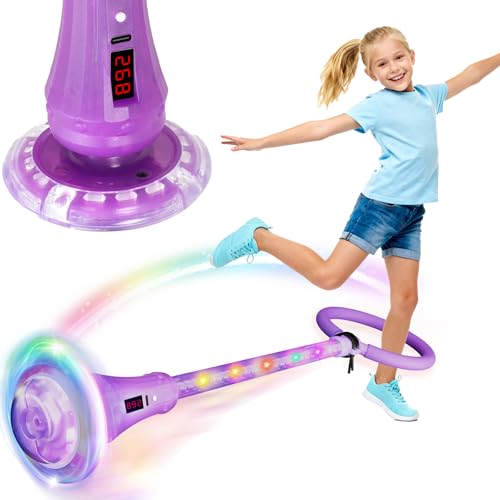 Skip Ball for Kids, Rechargeable Skip Ball Ankle Toy with Flashing Light-Up Wheel & Rod, Indoor/Outdoor Toys for Kids with Counter, Timer and Cal Calculator - color: Purple
