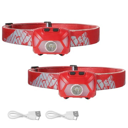 Lepro Rechargeable LED Headlamp Bright Waterproof Headlight 2 Pack - Red - color: Red