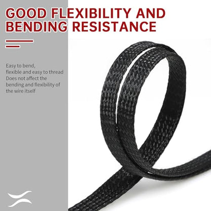 Braided Cable Management Sleeves, High Density PP Cotton Mixed PET Yarn Wire Loom for Automotive Wiring Harness & PC Computer Case Pets No Chew (Black Black, 12mm (15/32")-49ft) - color: Black Black, size: 12mm (15/32")-49ft