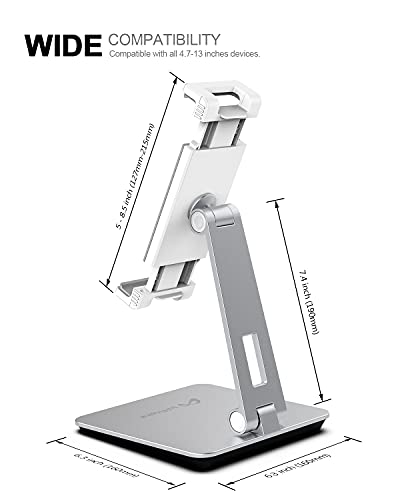 Tablet Stand Holder, Heavy Aluminum Alloy Multi-Angle Foldable iPad Holder Stand for 4.7''- 13'' Screen Surface Pro Series, iPad Series, Pro, Mini, Air, Samsung Galaxy Tabs and More (Silver) - color: Sliver