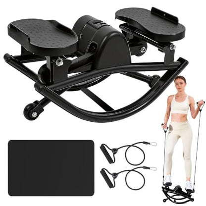 Rock Stepper - Steppers for Exercise at Home, Portable Stepper Side to Side with Digital Display & Resistance Bands, 330 LBS Capacity Full Body Workout Low-Impact Knee-Friendly 3D Stair Stepper - color: Black- A