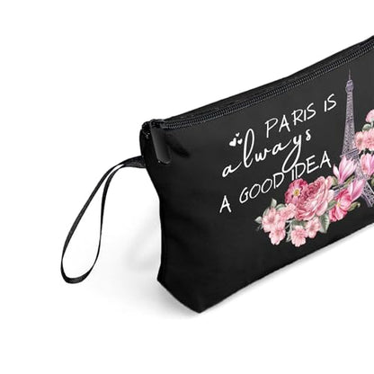 Paris Travel Gifts for International Travelers, Black Cosmetic Makeup Bags - color: travel92-black