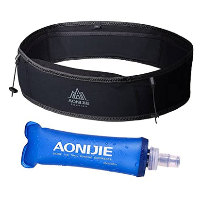 AONIJIE Running Belt Fanny Pack with 250ml Soft Water Bottle Flask for Women Men, Moisture Wicking Waist Pack Great for Marathon Climbing Jogging Cycling, for 6.8in Mobile Phone (Full Black: L/XL) - color: Full Black: L/XL