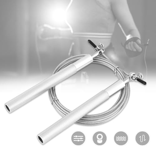Aluminum Alloy Jump Rope with Ball Bearings – Skipping Rope for Speed Training, Non-Slip Grip and Adjustable PVC Cable - color: Silver