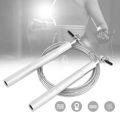 Aluminum Alloy Jump Rope with Ball Bearings – Skipping Rope for Speed Training, Non-Slip Grip and Adjustable PVC Cable - color: Silver