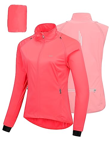 33,000ft Women's Zip Up Lightweight Athletic Workout Yoga Cycling Track Running Jacket Waterproof Windproof Reflective - color: Bright Rose, size: Small