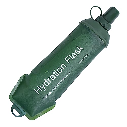 AXEN Soft Flask TPU Foldable Running Hydration Flask, Soft Collapsible Water Bottle for Hydration Pack Cycling Marathon Running Hiking - color: Military Green-500ml