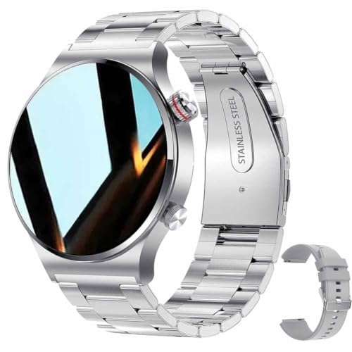 LAKEYLOYI Smart Watches Men Women, Bluetooth Calls, Heart Rate Sleep Monitor,IP67 Waterproof Fitness Tracker, Black Stainless Steel Watches for Android & iOS (D-Silver) - color: D-Silver