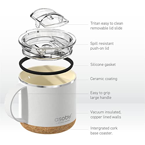 asobu Infinite Stainless Steel Insulated Coffee Mug with Inner Ceramic Coating and Cork Coaster 16 Ounce (White) - color: White, style: INFINITE MUG