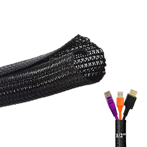 Cable Sleeve Wire Cover 1/2" Split Loom Tubing Chew Proof Cord Protector - size: 10ft - 1/2"