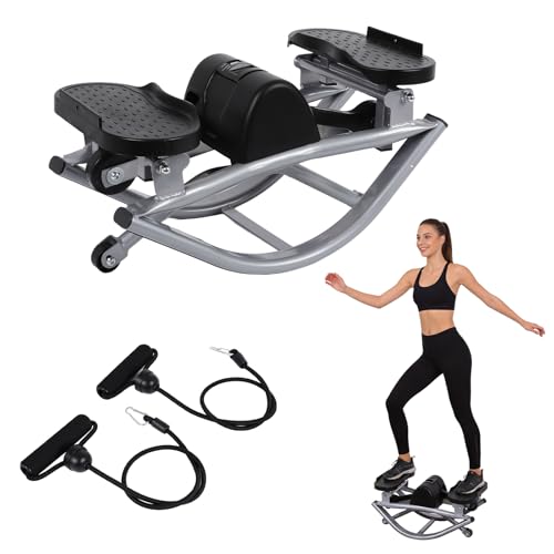 The Rock Stepper Machine with Resistance Bands-Side to Side Stepper for Exercise at Home,3D Rocking Stepper for Hip Mobility&Posture Correction,Low-Impact Full Body Workout with Digital Monitor - color: Grey