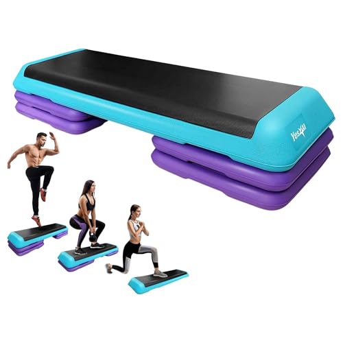 Yes4All Adjustable Workout Aerobic Exercise Step Platform Health Club Size with 4 Adjustable Risers Included and Extra Risers Options - color: D. Teal/Purple