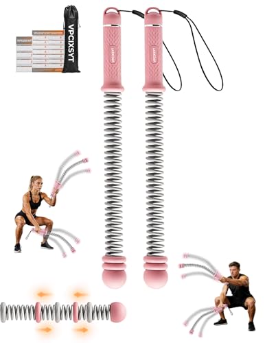 Cordless Battle Ropes 2 Pack Adjustable Weight Portable Ropeless Battle Ropes for Home Gym Full Body Workout with Non Slip Handle and Training Poster for HIIT Cardio Strength Training Men Women,Pink - color: Pink
