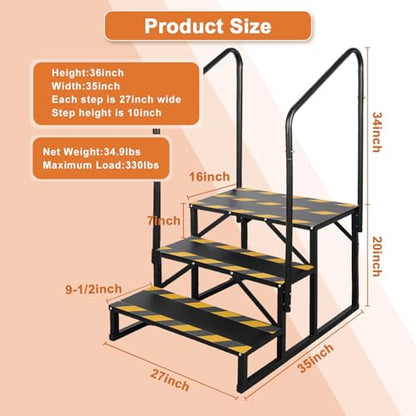 3 Step RV Stairs, Hot Tub Steps, Outdoor Spa Step Ladder with Double Handrail,Portable Economy 5th Wheel Stair for Travel Trailer, Motor Home, Camper and Porch with Non-Skid Tapes - size: RV Stairs - 3 Step with Double Handrail