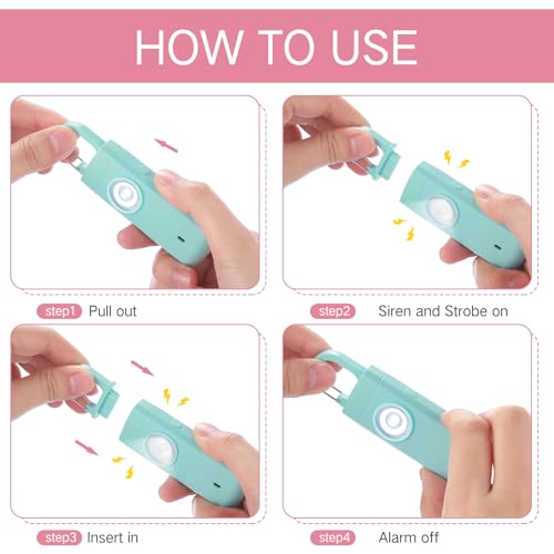 Tellegloww 6 Pcs 130 dB Personal Safety Alarm for Women, Personal Alarm Keychains Loud Siren with LED Strobe Light & Low Battery Notice Rechargeable Self Defense Keychain for Mom(Multicolor,Snap) - color: White,Pink,Blue,Black, style: Snap
