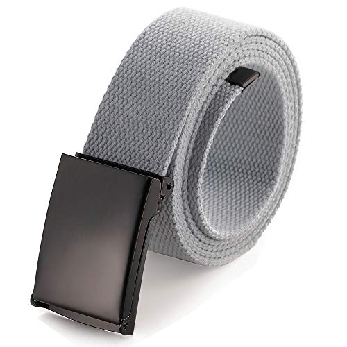 Mile High Life Cut To Fit Canvas Web Belt Size Up to 52" with Flip-Top Solid Black Military Buckle - color: 1 Pack Gray