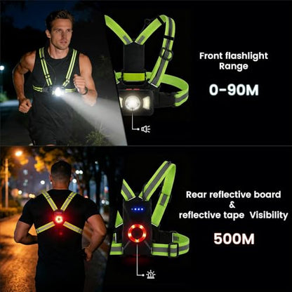 Running Lights for Runners, Waterproof Reflective Vest for Women, Reflective Running Vest with Rear Light, Adjustable 65° Beam & 6 Modes Running Light for Night Walking/Cycling/Jogging/Hiking