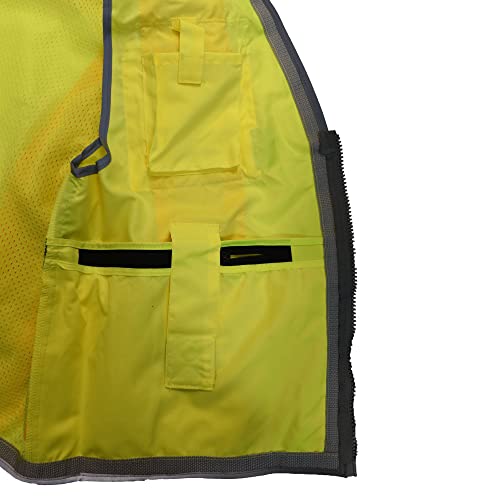 Radians SV55 Class 2 Heavy Woven Two Tone Engineer Vest with Padded Neck to Support Extra Weight in Cargo Pockets, Green, Large - color: Green, size: Large