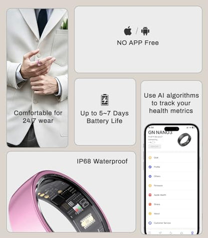 AI Smart Ring for Women Men, Health Ring with AI Health Analysis - color: Lavender Pink, size: 10#