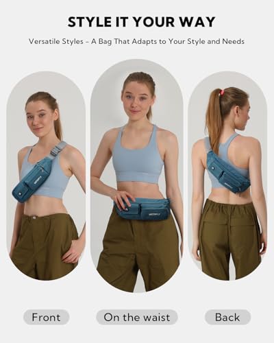 WATERFLY Small Crossbody Fanny Pack, Slim Waist Bag Chest Pouch - color: Peacock Blue