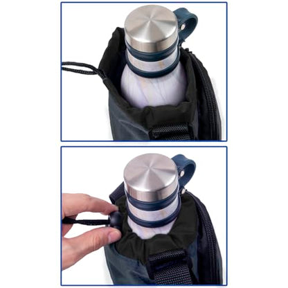 Trail maker Water Bottle Carrier Bag with Strap, Phone Pocket for Walking, Runs, Bike, Stainless Steel, Glass, Plastic - color: Navy