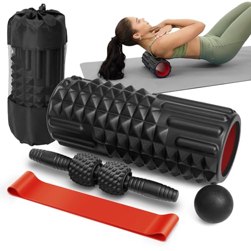 5 in 1 Foam Roller Set for Muscle Recovery & Deep Tissue Massage - color: Black