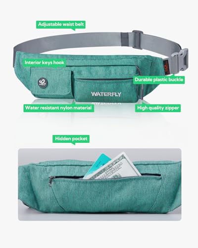 WATERFLY Small Fanny Pack for Women Men, Crossbody Travel Waist Bag - color: Dark Green