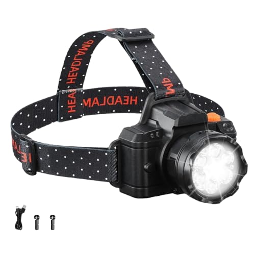 LED Headlamp with Motion Sensor and Battery Display, 7 LED Head Lamp with 6 Light Modes and Adjustable Elastic Headband, Hands Free Headlight for Adults, Camping, Hiking, Fishing and Outdoor Work
