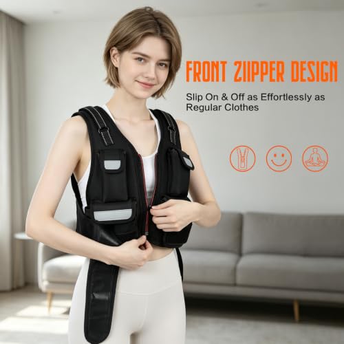 KRYLIX Adjustable Weighted Vest 0-18lbs Wide Range Adjustment Adjustable Shoulder Straps 12 Removable Iron Sand Bags Storage Pocket Reflective Strips for Running Walking Workout Training Washable for Women Woman