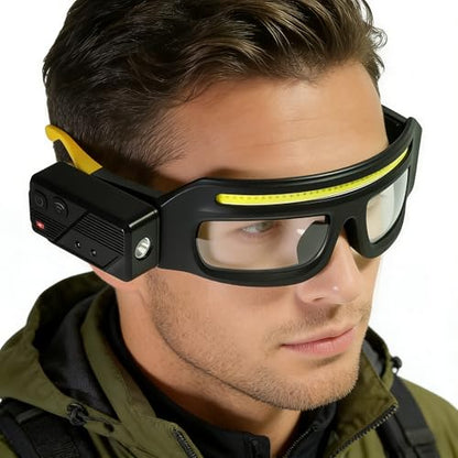 Adjustable Headlamp Glasses With Motion Sensor Rechargeable Headlight Safety Glasses for Camping - color: Yellow