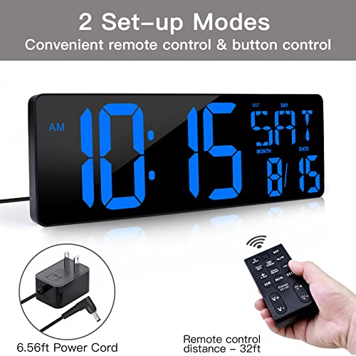 XREXS 17.2 Inch Large Digital Wall Clock with Remote Control - color: Blue