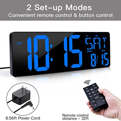 XREXS 17.2 Inch Large Digital Wall Clock with Remote Control - color: Blue