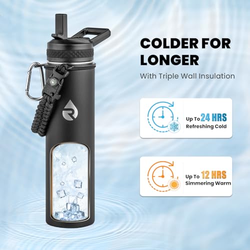 RAYMYLO Insulated Water Bottle 24 oz, Triple Wall Vacuum Stainless Steel - color: Magic Black, size: 24 Ounces